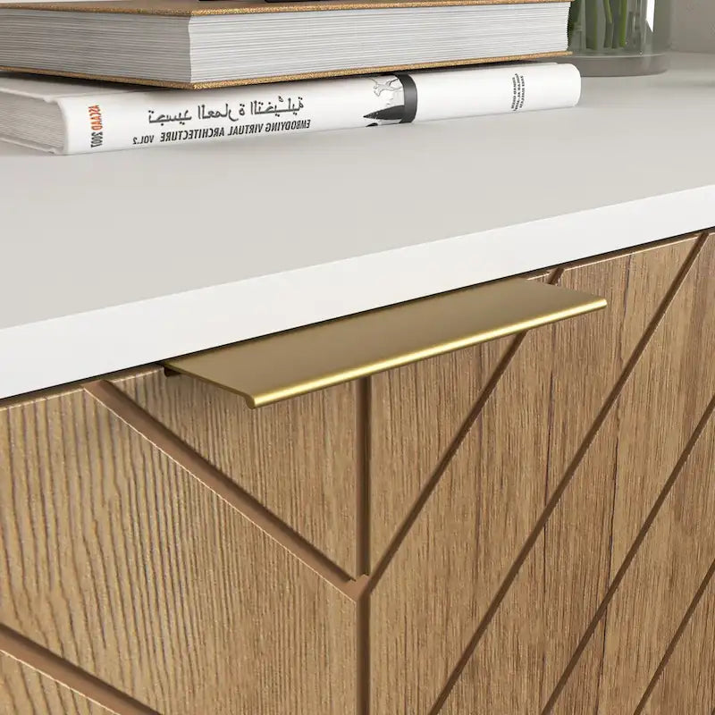 White and Gold Storage Cabinet with 2 Doors, Buffet Sideboard with Storage