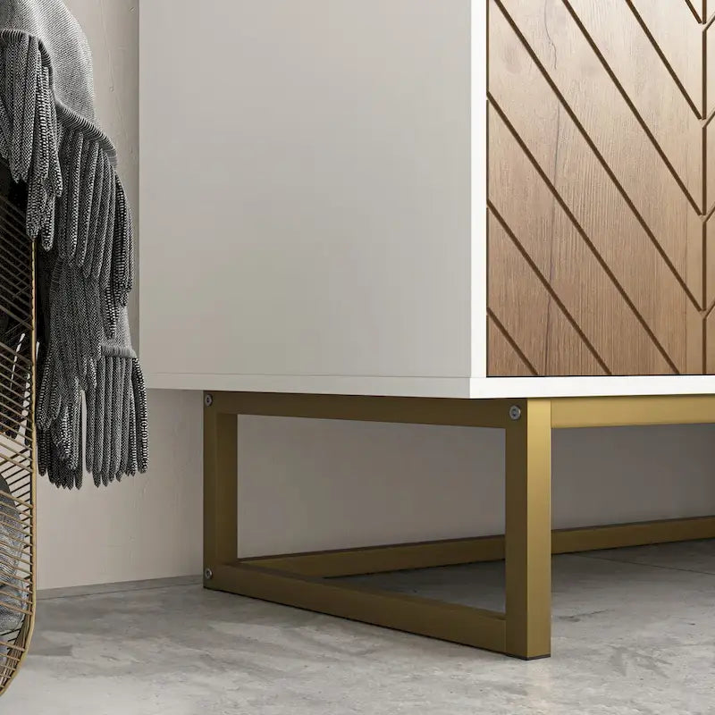 White and Gold Storage Cabinet with 2 Doors, Buffet Sideboard with Storage