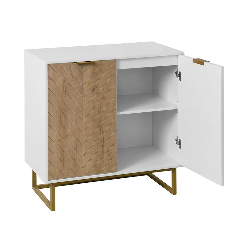 White and Gold Storage Cabinet with 2 Doors, Buffet Sideboard with Storage