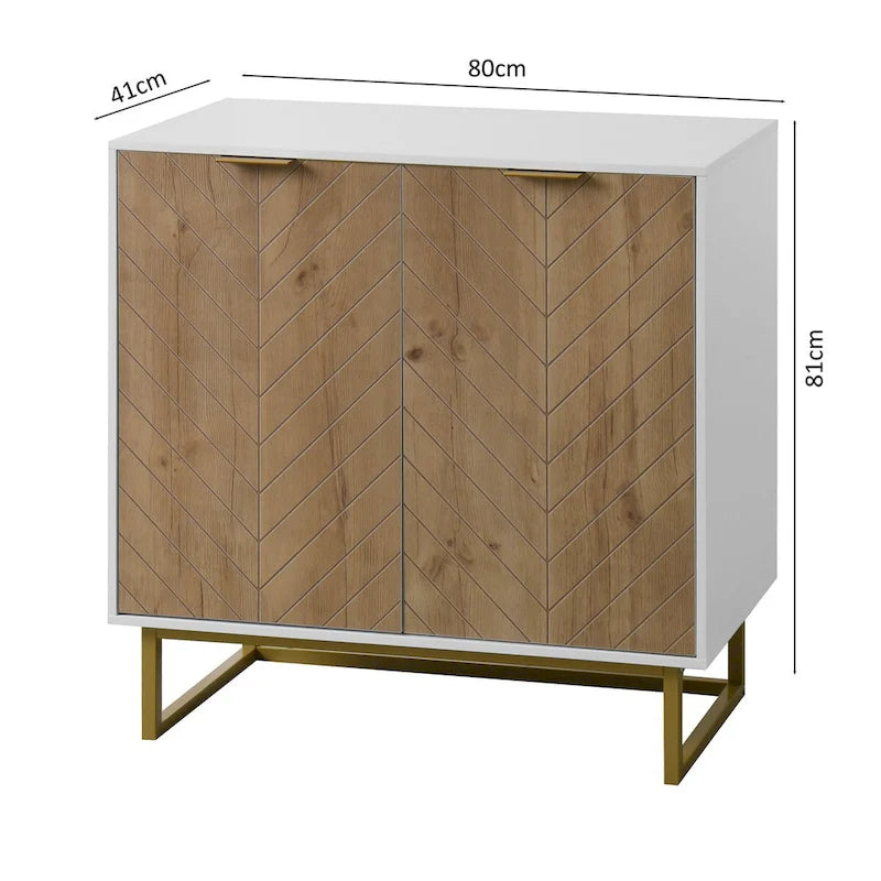 White and Gold Storage Cabinet with 2 Doors, Buffet Sideboard with Storage