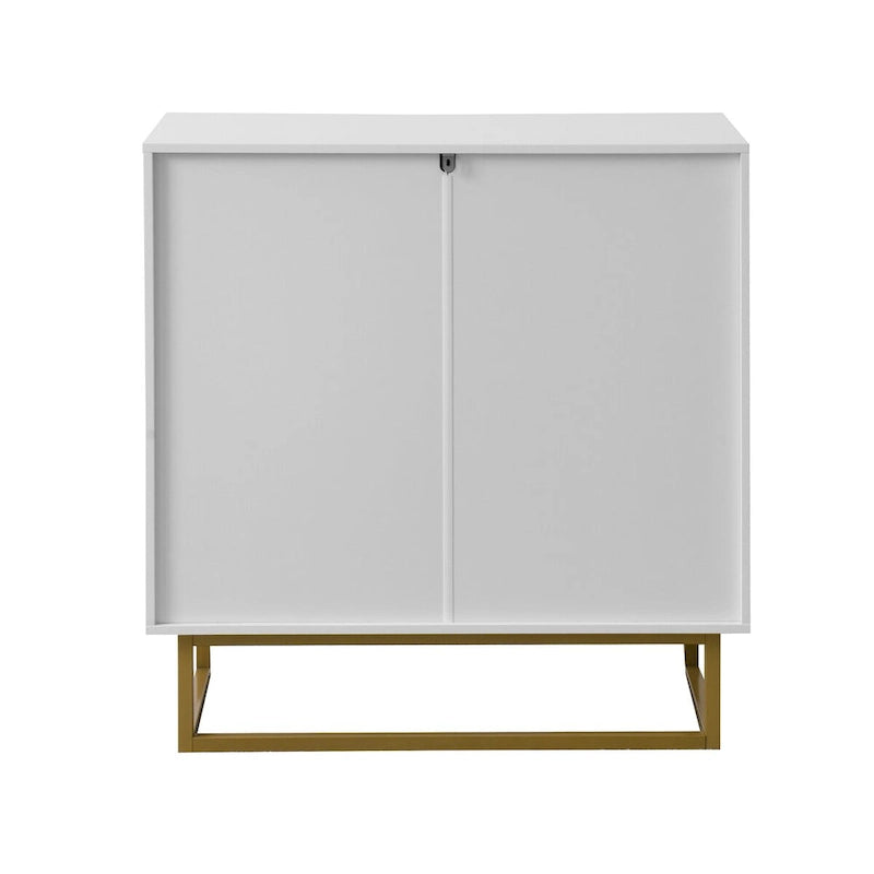 White and Gold Storage Cabinet with 2 Doors, Buffet Sideboard with Storage