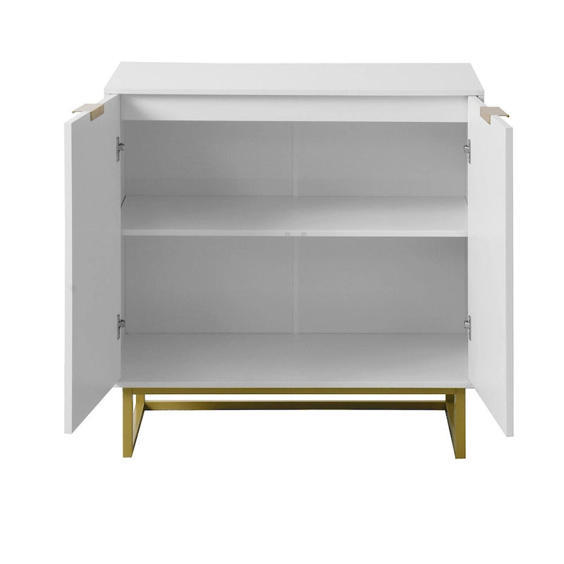 White and Gold Storage Cabinet with 2 Doors, Buffet Sideboard with Storage