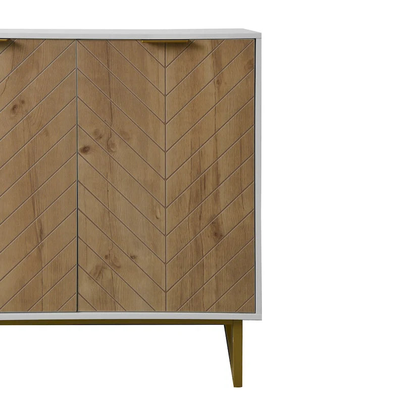White and Gold Storage Cabinet with 2 Doors, Buffet Sideboard with Storage
