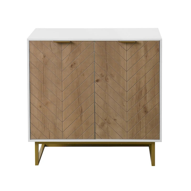 White and Gold Storage Cabinet with 2 Doors, Buffet Sideboard with Storage