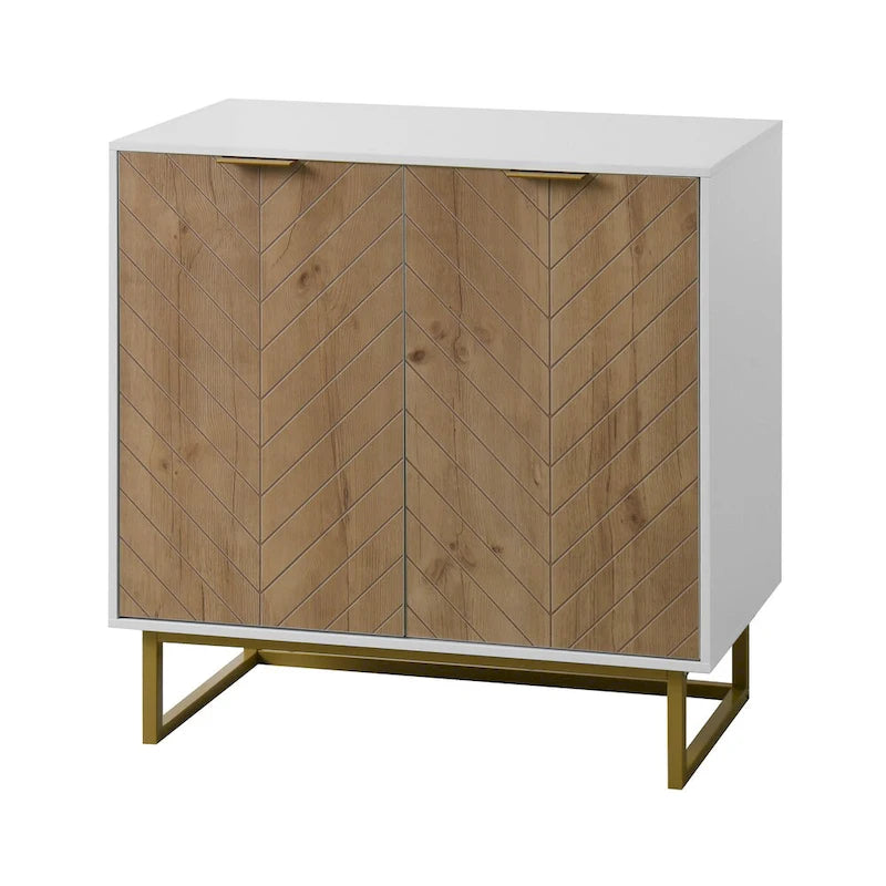 White and Gold Storage Cabinet with 2 Doors, Buffet Sideboard with Storage