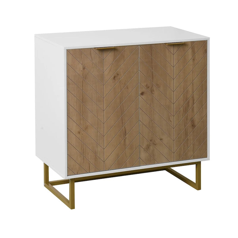 White and Gold Storage Cabinet with 2 Doors, Buffet Sideboard with Storage