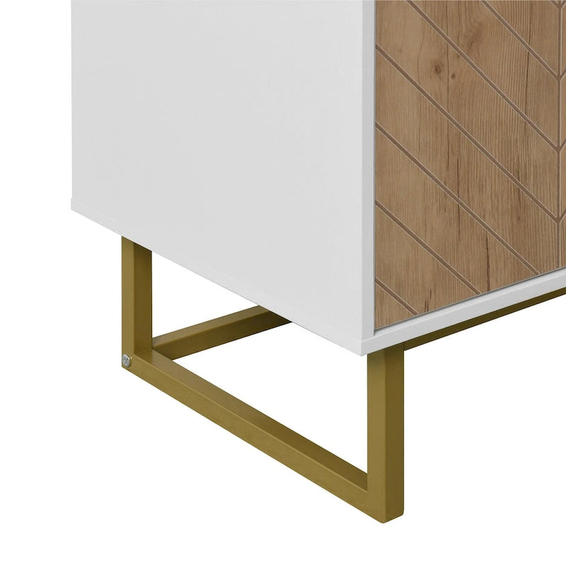 White and Gold Storage Cabinet with 2 Doors, Buffet Sideboard with Storage